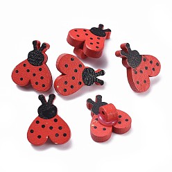 Красный Кнопки довольно божья коровка, Деревянные пуговицы, красные, 20 мм длиной, шириной 17 мм 