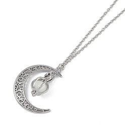 Нержавеющая Сталь Цвет Ожерелья с подвесками в форме луны и тыквы из сплава смолы, латунные кабельные цепи, светится в темноте, цвет нержавеющей стали, 17.40 дюйм (44.2~46 см)