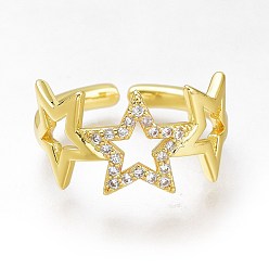 Золотой Латунные кольца из манжеты с прозрачным цирконием, открытые кольца, долговечный, звезда, золотые, размер США 6 (16.5 мм)