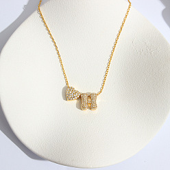 Letter H Ожерелья с подвеской в виде сердца из латуни с микропаве из прозрачного кубического циркония, золотые, Письмо ч, 16.14 дюйм (41 см)