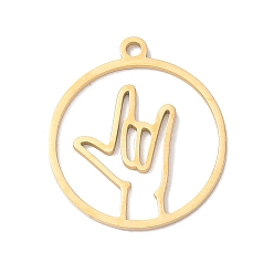 Настоящее золото 18K 304 подвески из нержавеющей стали, лазерная резка, плоский круг с подвеской-жестом «подбадривающе», реальный 18 k позолоченный, 20.5x18x1 мм, отверстие : 1.5 мм