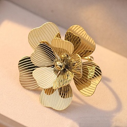 Настоящее золото 18K Цветок 304 регулируемые кольца из нержавеющей стали для женщин, реальный 18 k позолоченный, внутренний диаметр: 15~22 мм