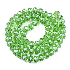 Lime Electroplate Glass Beads Strands, Pearl Luster Plated, Faceted, Rondelle, Lime, 10x8mm, Hole: 1mm, about 65~66pcs/strand, 20.8~21.2 inch(53~54cm)