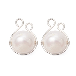 Серебро Подвески из натурального пресноводного жемчуга в виде картофеля, обмотанного медной проволокой, серебряные, 18~19x13x10.5~11 мм, отверстие : 2.3 мм