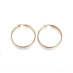 Золотой 304 серьги-кольца из нержавеющей стали женские, с хрусталя стразами, кольцо, золотые, 53~54x6 мм, штифты : 1x0.6 мм