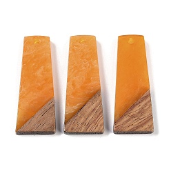 Оранжевый Подвески из смолы и дерева, трапециевидные подвески, оранжевые, 38x15x3.5 мм, отверстие : 2 мм