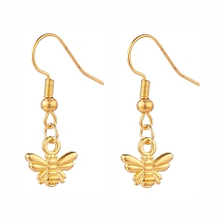 Golden Bee Charm Dangle Earrings, Insect Brass Earrings for Women, Golden, 28mm, Pin: 0.5mm