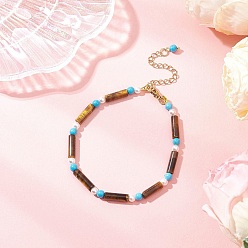 Тигровый глаз Браслеты из натурального тигрового глаза и синтетической бирюзы для женщин, колонка, 8-1/8 дюйм (20.7 см)