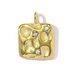 Настоящее золото 18K 304 из нержавеющей стали горный хрусталь подвески, прямоугольник амулеты, ионное покрытие (ip), реальный 18 k позолоченный, 15x12 мм