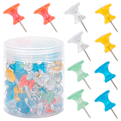 Mixed Color Plastic Push Pins, with Iron Pins, for Photos Wall, Maps, Bulletin Board or Corkboards, Mixed Color, 26x15.3mm, 100pcs/box