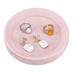 Pink Plateaux de présentation ronds en velours pour bijoux, pour bagues, colliers, boucles d'oreilles, bracelets, rose, 12.1x1.95 cm