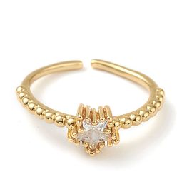 Золотой Латунные кольца из манжеты с прозрачным цирконием, открытые солитерные кольца, звезда, золотые, размер США 8, внутренний диаметр: 18 мм