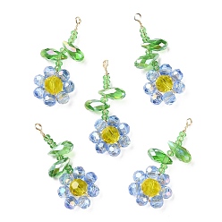 Васильковый Подвески из стеклянных бусин, с медной проволокой, Цветок жизни прелести, васильковый, 30~32x13~14x5.5~6 мм, отверстие : 1.5~1.6 мм