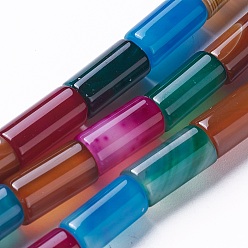 Разноцветный Природные крашеные шарики агата стренг, колонка, красочный, 15~16x7~8 мм, отверстие : 1.2 мм, около 25 шт / нитка, 15.3 дюйм (39 см)