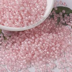 (RR203) Pink Lined Crystal MIYUKI Round Rocailles Beads, Japanese Seed Beads, (RR203) Pink Lined Crystal, 8/0, 3mm, Hole: 1mm, about 422~455pcs/bottle, 10g/bottle