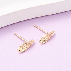 Настоящее золото 18K Латунь серьги, перо, реальный 18 k позолоченный, 10x3.5 мм