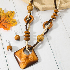 Rhombus Комплекты из деревянных бусин с подвесками и серьгами, ромб, 780 мм