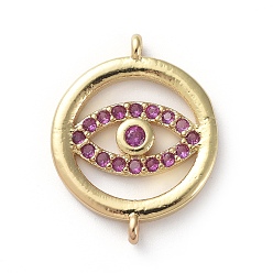 Hot Pink Brass Micro Pave Cubic Zirconia Links connectors, Ring with Eye, Golden, Hot Pink, 19.5x15.5x2mm, Hole: 1.2mm