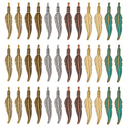 (52) Непрозрачная лаванда 120 шт 6 цвета подвески из сплава в тибетском стиле, перо, разноцветные, 31.5x6.5x4 мм, отверстие : 2 мм, 20 шт / цвет