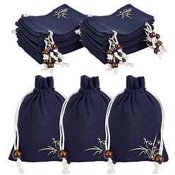 Прусский Синий 24 шт. мешочки на завязках из хлопка и льна с цветочным принтом, прямоугольные, берлинская лазурь, 13.8~14x9.7x0.1~0.35 см