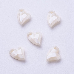 (404) Непрозрачное AB Кислое яблоко Акриловые подвески, имитации жемчуга, сердце, граненые, цветочный белый, 11x9x4 мм, отверстие : 0.5 мм