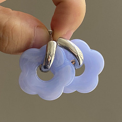 Светлый Стально-синий Серьги-кольца из акрила и нержавеющей стали с цветком, золотые, светло-стальной синий, 35 мм