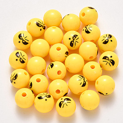 Jaune Des perles en plastique, visage d'expression perles, jaune, 12mm, trou: 2.5 mm, environ 600 pcs / 500 g.