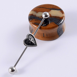 Сердце 304 длинные серьги-штанги из нержавеющей стали для хрящей, цвет нержавеющей стали, сердце, 38x5 мм, штифты : 1.2 мм