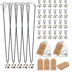 Black Waxed Cord Necklace, with Alloy Enamel Pendants and Paper Card and Organza Bags, Football, Golden, Black, 17.00 inch(43.18cm)