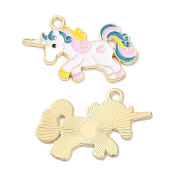 Стально-синий Подвески из эмали и сплава, золотые, очарование единорога, синие, 25.5x32x1.5 мм, отверстие : 2.5 мм