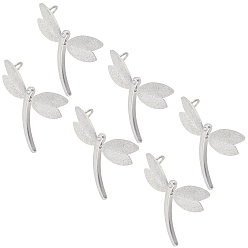 Couleur Acier Inoxydable 6pcs collier libellule tendance 304 pendentifs texturés en acier inoxydable, avec strass, couleur inox, 23x31x2mm, Trou: 3.5mm