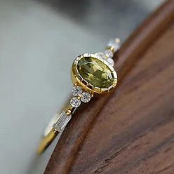 Olivine Bagues en alliage et strass pour femmes, ovale, or, olivine, taille us 6 (16.5 mm)
