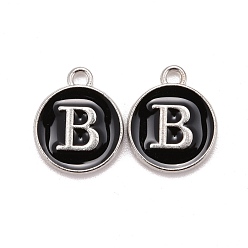 Letter B Platinum Plated Alloy Charms, Cadmium Free & Lead Free, with Enamel, Enamelled Sequins, Flat Round with Letter, Letter.B, 14x12x2mm, Hole: 1.5mm