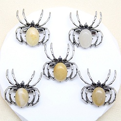 Топаз Нефрит Брошь из натурального топаза и нефрита, паук, античное серебро, 36x34 мм