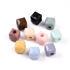 (52) Непрозрачная лаванда Непрозрачный акрил европейского бисера, кубические, большое отверстие шарик, разноцветные, 13x13x13 мм, отверстие : 5 мм