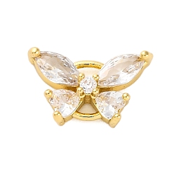 Бабочка Подвески/звенья из латуни с прозрачным кубическим цирконием, реальный 14 k позолоченный, бабочка, 8x13x4 мм, отверстие : 1.5~2x1~1.5 мм