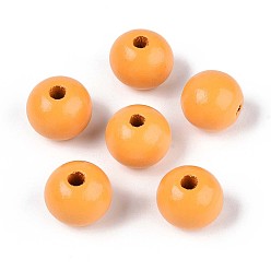 Оранжевый Круглые бусины из натурального дерева схима, окрашенные распылением, оранжевые, 13~14x12.9 мм, отверстие : 2.8~3.5 мм