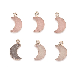 Mixed Color 6Pcs Druzy Resin Pendants, with Edge Light Gold Plated Iron Loops, Moon, Mixed Color, 19x11x3.5mm, Hole: 1.8mm