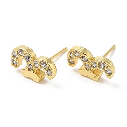 Real 18K Gold Plated Rack Plating Brass Aries Stud Earrings with Cubic Zirconia, Lead Free & Cadmium Free, Real 18K Gold Plated, 7x12mm