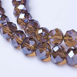 Sienna Electroplate Glass Beads Strands, Pearl Luster Plated, Faceted, Rondelle, Sienna, 10x8mm, Hole: 1mm, about 65~66pcs/strand, 20.8~21.2 inch(53~54cm)