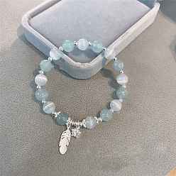 Кошачий Глаз Браслеты с подвесками в виде кошачьего глаза из сплава перьев, платина, 7-1/8~8-5/8 дюйм (18~22 см)