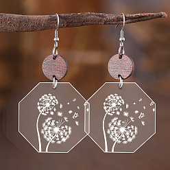 Шестиугольник Акриловые серьги с подвесками в богемном стиле, нержавеющей стали, украшения для женщин, платина, шестиугольник, 75x40 мм