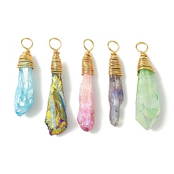 Настоящее золото 18K 5шт. подвески из натурального кварца с гальваническим покрытием, слеза, с медной проволокой, реальный 18 k позолоченный, 30.5~36.5x5.5~9x4~12 мм, отверстие : 3~3.5 мм