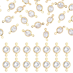 Flat Round 50Pcs Brass Pave Clear Cubic Zirconia Connector Charms, Nickel Free, Real 18K Gold Plated, Flat Round, 12x7x3mm, Hole: 1.2mm