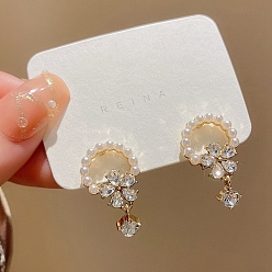 Blume Ohrstecker mit Perlen und Strass, 925 Silberne Ohrstecker für Damen, Blume, 26x13 mm