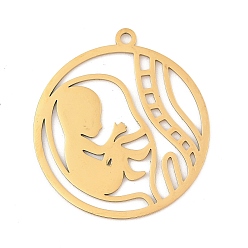 Настоящее золото 18K 201 подвески из нержавеющей стали, лазерная резка, плоский круглый с подвеской в виде плода, реальный 18 k позолоченный, 38x35x1 мм, отверстие : 2 мм