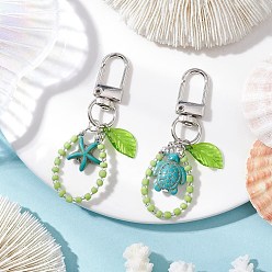 Темный Голубой Подвеска в виде морской звезды, черепахи, синтетическая бирюза и стеклянные бусины, с поворотными застежками сплава, темные голубые, 64~65 мм, 2 шт / комплект