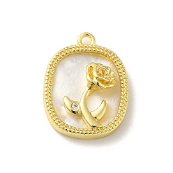 Rectangle Brass Micro Pave Cubic Zirconia Pendants, with White Shell, Real 14K Gold Plated, Rectangle, 17.5x13.5x3mm, Hole: 1.2mm