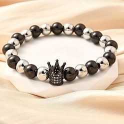 Crown Латунные микро-паве кубические циркониевые бусины эластичные браслеты для женщин и мужчин, без свинца и без кадмия, долговечный, реальный 18 k позолоченный, корона, внутренний диаметр: 2-1/4 дюйм (5.55 см), Корона: 13.5x10.x9.5 мм