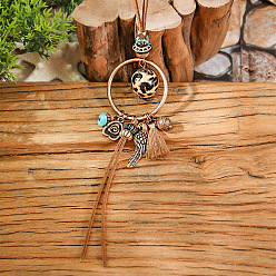 Красная Медь Сплав и дерево и синтетическая бирюза кольцо цветок птица кулон ожерелья для женщин, Красная медь, 15.75 дюйм (40 см)